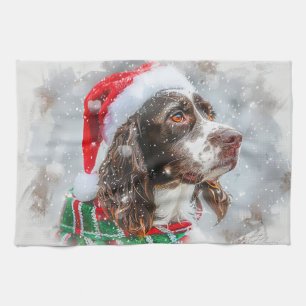Springer Spaniel Dog Christmas Festive Tea Towel