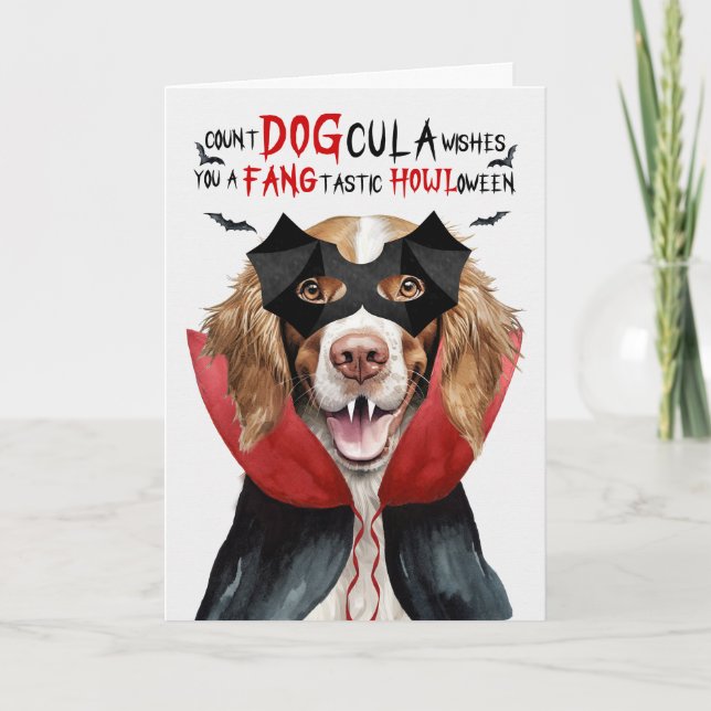 Springer Spaniel Dog Funny Count DOGcula Halloween Holiday Card (Front)