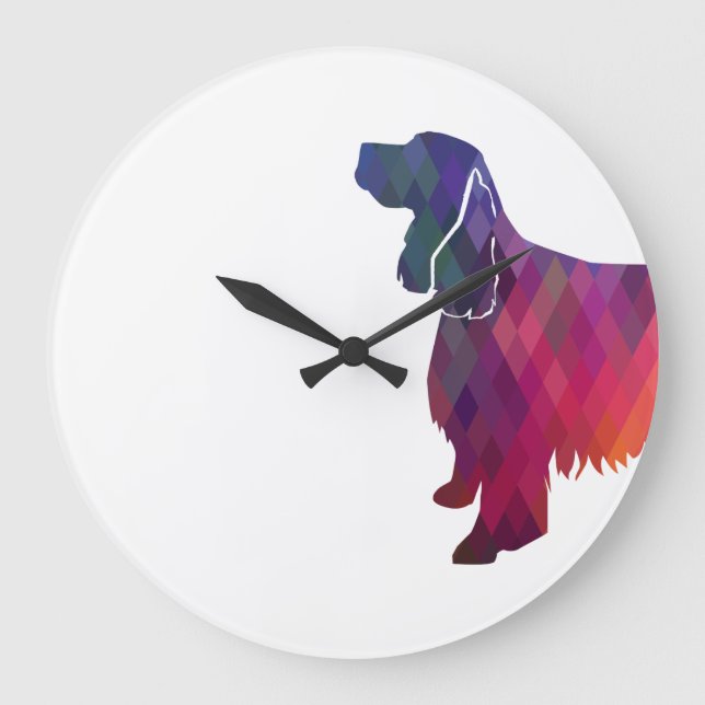 Springer Spaniel Dog Geometric Silhouette Purple Large Clock (Front)