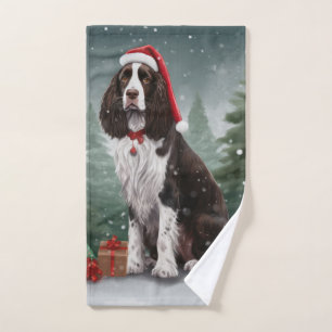 Springer Spaniel Dog in Snow Christmas Bath Towel Set