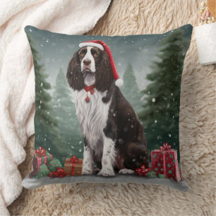 Springer Spaniel Dog in Snow Christmas Cushion