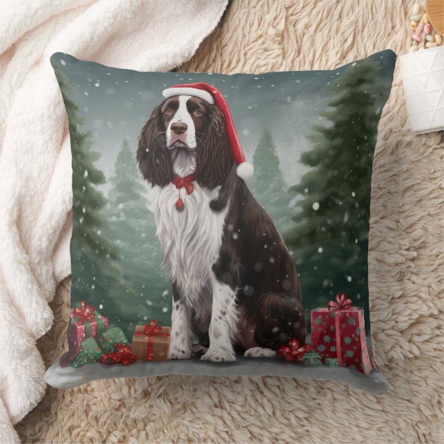 Springer Spaniel Dog in Snow Christmas Cushion (Blanket)