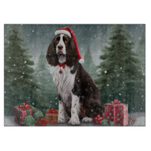Springer Spaniel Dog in Snow Christmas Cutting Board