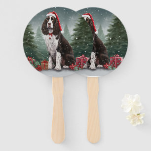 Springer Spaniel Dog in Snow Christmas Hand Fan