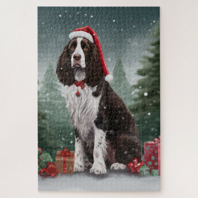 Springer Spaniel Dog in Snow Christmas Jigsaw Puzzle (Vertical)