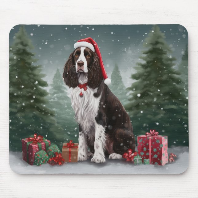 Springer Spaniel Dog in Snow Christmas Mouse Pad (Front)