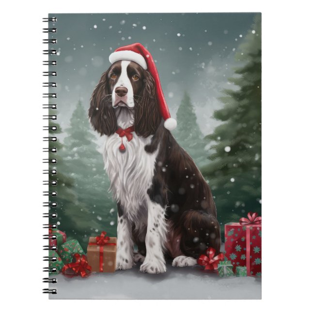 Springer Spaniel Dog in Snow Christmas Notebook (Front)