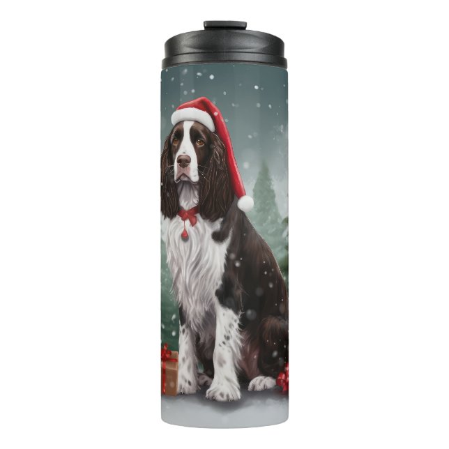 Springer Spaniel Dog in Snow Christmas Thermal Tumbler (Front)