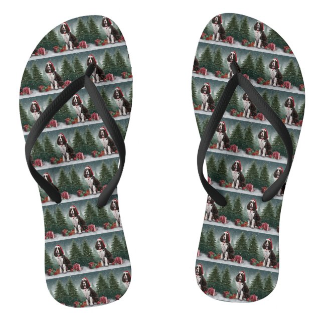 Springer Spaniel Dog in Snow Christmas Thongs (Footbed)