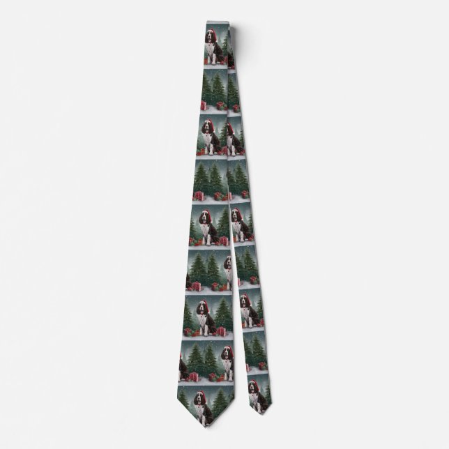 Springer Spaniel Dog in Snow Christmas Tie (Front)
