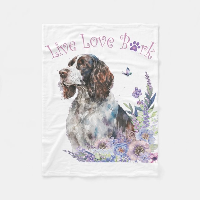 Springer Spaniel Dog Mum Floral Fleece Blanket (Front)