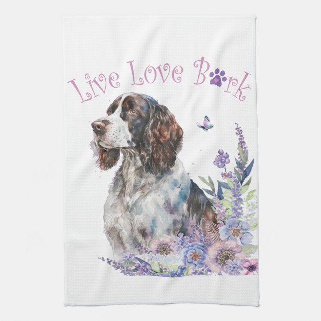 Springer Spaniel Dog Mum Floral Tea Towel (Vertical)