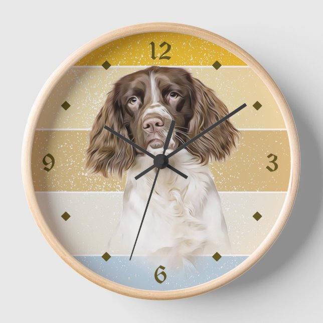 Springer Spaniel Dog Retro Sunset Clock (Front)