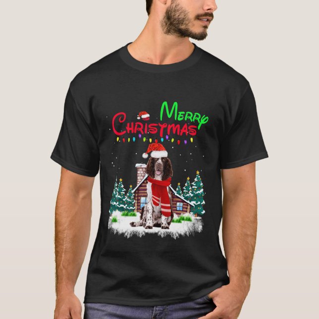 Springer Spaniel Dog Santa Hat Christmas Lights Me T-Shirt (Front)