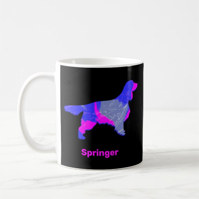 Springer Spaniel Dog Silhouette Hot Pink Black Coffee Mug (Left)