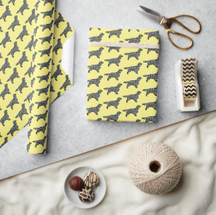 Springer Spaniel Dog Silhouette Y&B Grid Yellow Wrapping Paper