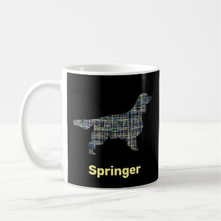 Springer Spaniel Dog Silhouette Yellow &Black Grid Coffee Mug
