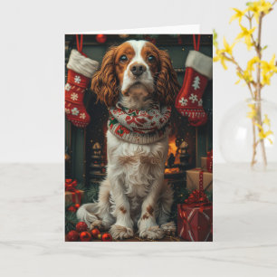 Springer Spaniel Dog With Christmas Gift Fireplace Card