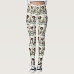 Springer Spaniel Dog with Easter Eggs Holiday Leggings