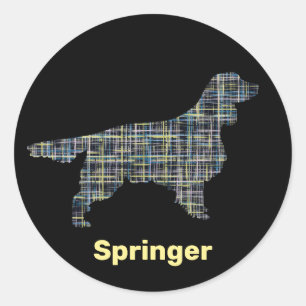 Springer Spaniel Dog Yellow & Black Grid Line Classic Round Sticker