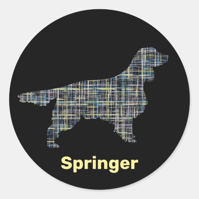 Springer Spaniel Dog Yellow & Black Grid Line Classic Round Sticker (Front)