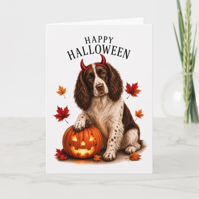 Springer Spaniel Halloween Devil Dog Card (Front)