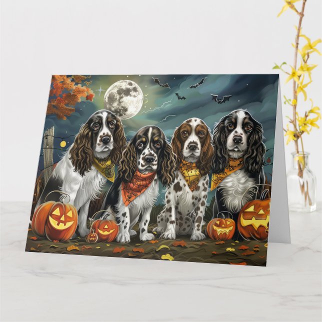 Springer Spaniel Halloween Spooky Card (Yellow Flower)