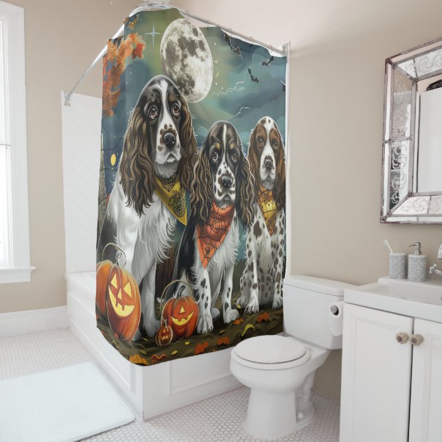 Springer Spaniel Halloween Spooky Shower Curtain (In Situ)