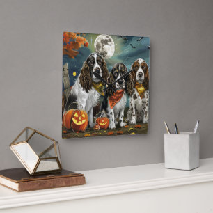 Springer Spaniel Halloween Spooky Square Wall Clock