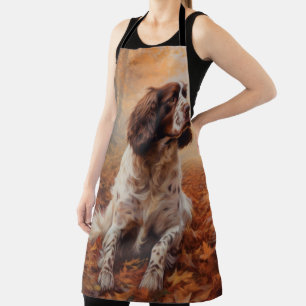 Springer Spaniel in Autumn Leaves Fall Inspire  Apron