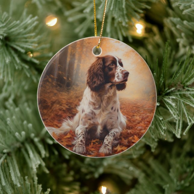 Springer Spaniel in Autumn Leaves Fall Inspire  Ceramic Ornament (Tree)