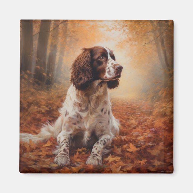Springer Spaniel in Autumn Leaves Fall Inspire  Magnet (Front)