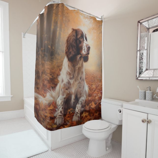 Springer Spaniel in Autumn Leaves Fall Inspire  Shower Curtain (In Situ)