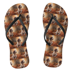 Springer Spaniel in Autumn Leaves Fall Inspire  Thongs