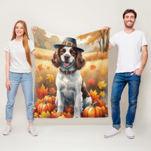 Springer Spaniel In Autumn Leaves Thanksgiving Art Fleece Blanket