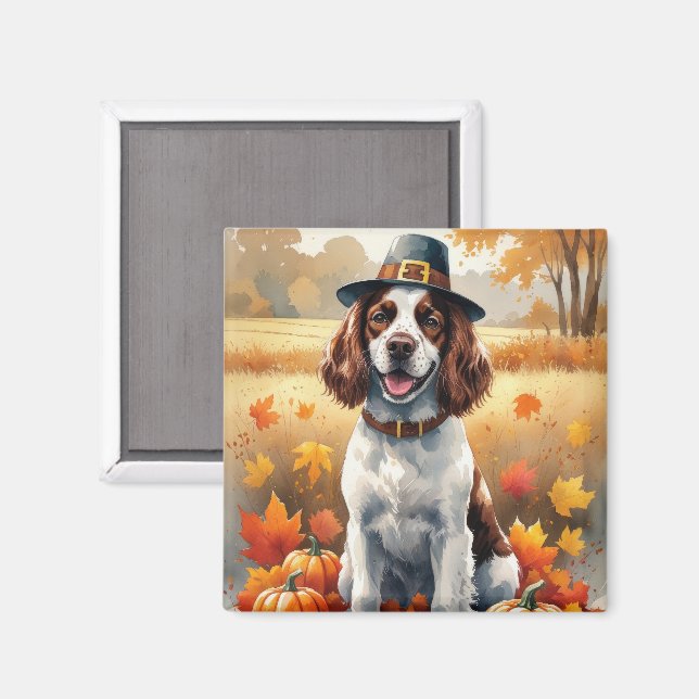 Springer Spaniel In Autumn Leaves Thanksgiving Art Magnet (Front/Back)