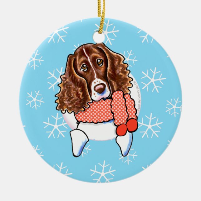 Springer Spaniel Let it Snow Ceramic Ornament (Front)