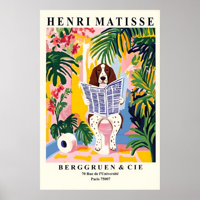 Springer Spaniel On a Toilet - Funny Matisse Style Poster (Front)
