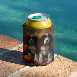 Springer Spaniel Puppy Autumn Delight Pumpkin Can Cooler
