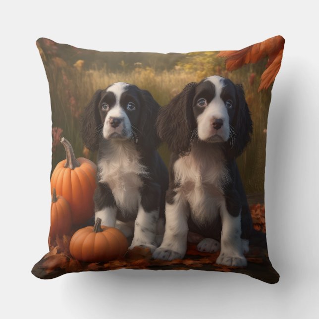 Springer Spaniel Puppy Autumn Delight Pumpkin  Cushion (Front)