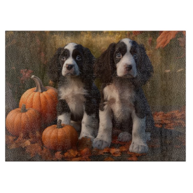 Springer Spaniel Puppy Autumn Delight Pumpkin  Cutting Board (Front)