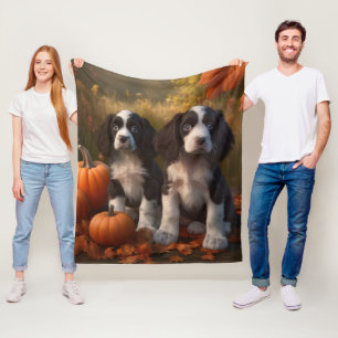 Springer Spaniel Puppy Autumn Delight Pumpkin  Fleece Blanket
