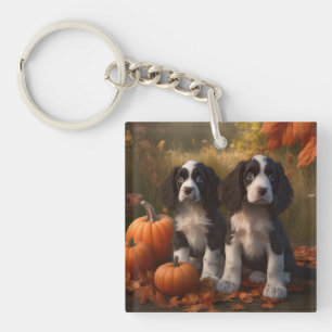 Springer Spaniel Puppy Autumn Delight Pumpkin  Key Ring