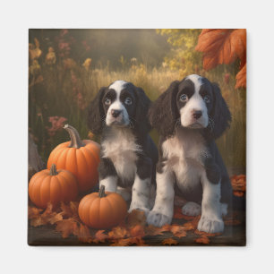 Springer Spaniel Puppy Autumn Delight Pumpkin  Magnet