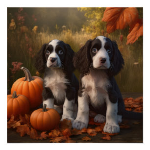 Springer Spaniel Puppy Autumn Delight Pumpkin Poster