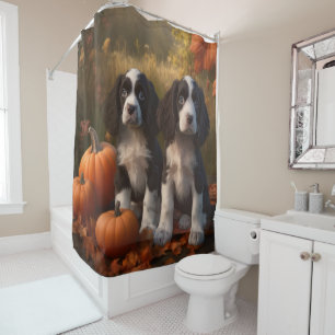 Springer Spaniel Puppy Autumn Delight Pumpkin  Shower Curtain
