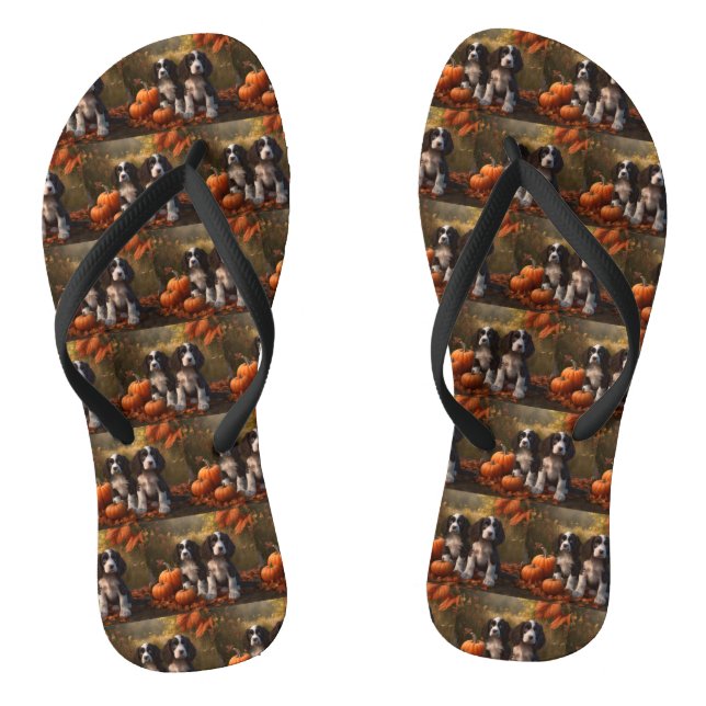 Springer Spaniel Puppy Autumn Delight Pumpkin  Thongs (Footbed)