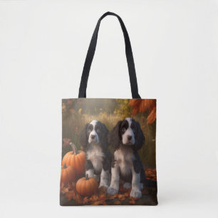 Springer Spaniel Puppy Autumn Delight Pumpkin Tote Bag