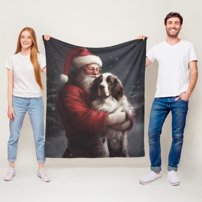 Springer Spaniel Santa Claus Festive Christmas Fleece Blanket (In Situ)
