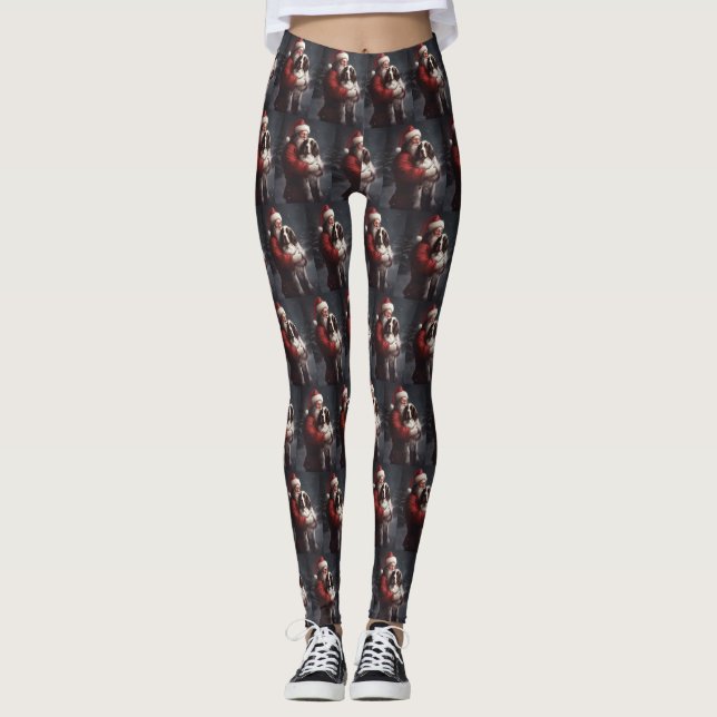 Springer Spaniel Santa Claus Festive Christmas Leggings (Front)